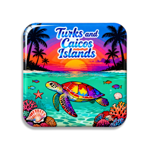 Magneti per Frigorifero Souvenir 2026 con Logo Personalizzato, Design Spiaggia con Granchio, Cavalluccio Marino e Tartaruga dei Turks e Caicos, Regalo per Isole Tropicali - Product Image 3