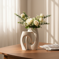 Ensemble de vases à fleurs en céramique ARM LVG, design torsadé découpé, finition électroplaquée argentée, porcelaine de luxe pour l'intérieur de la maison
