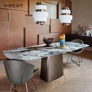 Mesa de comedor de mármol italiano moderno WBERT, mesa de piedra brillante Rectangular de madera maciza para muebles para el hogar - Product Image 5