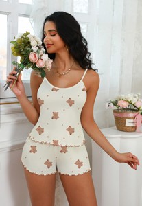 Nouvel ensemble de <span class=keywords><strong>pyjama</strong></span> court pour femmes avec motif imprimé mignon, camisole et short à taille élastique - Product Image 5
