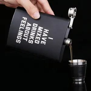 Flask de quadril preto de aço inoxidável, 8oz, letras personalizadas, para atividades ao ar livre