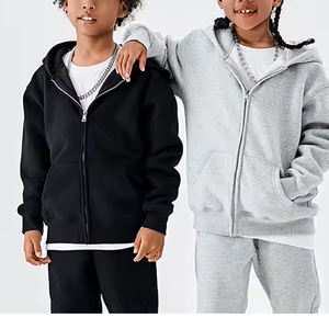 Sudadera con capucha de gran tamaño con logotipo personalizado y cremallera completa para niños, ropa informal cálida y cómoda, sudadera de moda para niños, venta al por mayor - Product Image 4