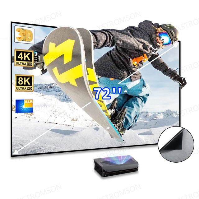 72" Inch 4K/8K Ultra Short Throw Fixed Frame Projector Screen PET Crystal UST Alr Ambient Light Rejecting Laser Projector Screen