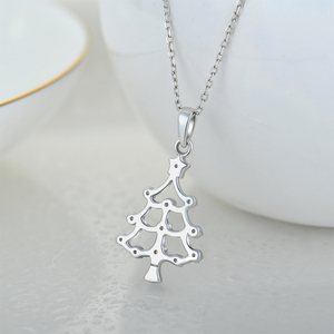 Collar con colgante de árbol de Navidad de Plata de Ley 925, Zirconia cúbica brillante chapada en rodio para compromiso, boda, vacaciones - Product Image 4