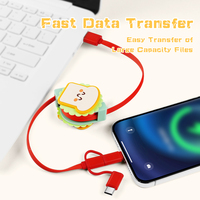 Câble de charge rétractable 4 en 1 personnalisé, câble de charge rétractable multi-ports pour téléphone USB 4 en 1, câble de charge rétractable mignon en forme de pain de dessin animé
