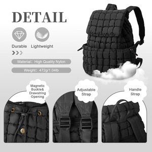 Women's Lightweight Quilted <b>Backpack</b> <b>Large</b> Capacity Travel <b>Backpack</b> With Zippered Pockets Detachable Straps Black Winter 2023 - Product Image 2