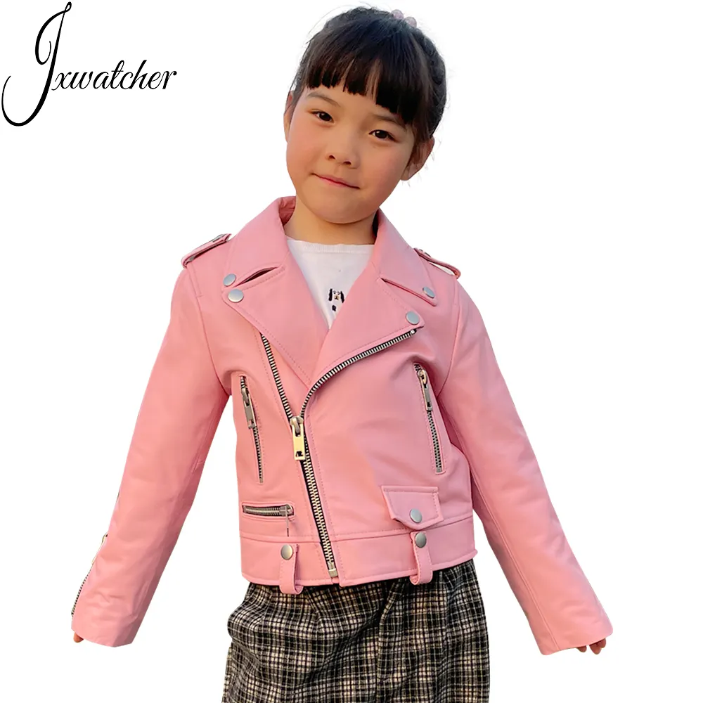 New Design Children Girls Boys Motorcycle Leather Jacket Windproof Spring Fall Zip Up Custom Genuine Leather Jackets for Kids