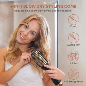 Electric 3 in 1 Professional Portable Heat Cold Straightener Comb Hot Air Brush Styler One Step Hair Dryer And Volumizer