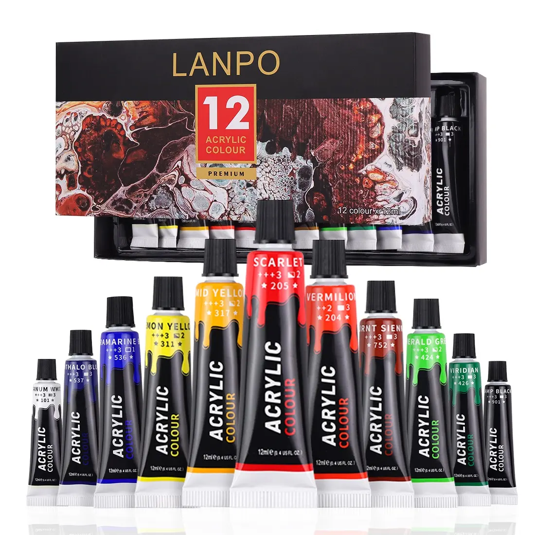 Lanpo ชุดสีอะคริลิค12สี,ชุดสีอะคริลิค DIY