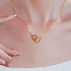 قلادة بقلبين متداخلين من التيتانيوم الصلب، تجلب الثراء وتحمي من الحساسية، قلادة عصرية أنيقة للرقبة - Product Image 3