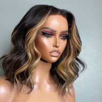 Pendek Wig Baku Peru Bob Wig Bob Wig Brazilian Rambut Manusia Renda Depan, 4*4 13*4 8-14 Inch Tanpa Glueless Tanpa Bob Wig dengan Poni