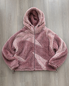 Chaqueta Sherpa de Forro Polar con Capucha y Cremallera Completa para Hombre, Fabricante Personalizado, Bordado con Logotipo Sherpa, Diseño de Bloques de Color y Parches - Product Image 2