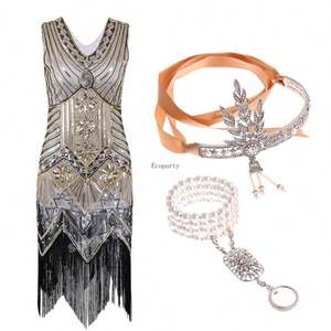 Ecoparty 드롭 배송 숙녀 1920s 포효 <span class=keywords><strong>20s</strong></span> 플래퍼 개츠비 의상 스팽글 멋진 의상 파티 원피스 - Product Image 6