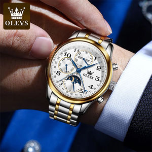 OLEVS-<span class=keywords><strong>Montre</strong></span> mécanique pour homme en acier inoxydable, mouvement automatique, phase de lune, nouveau cadran en cuir tendance, 6667 - Product Image 4