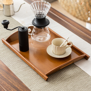 Chinese Style <b>Tea</b> <b>Tray</b> With Double Handles Brown Wooden Serving Plate For Home Hotel Teahouse Use - Product Image 3