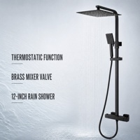 Système de douche thermostatique apparent noir mat, ensemble de douche pluie carrée murale de 12 pouces avec douchette à main pour hôtel et maison