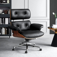 Chaise de bureau en cuir en bois cintré, ensemble de chaises de bureau de luxe moderne, fauteuil en cuir avec pouf