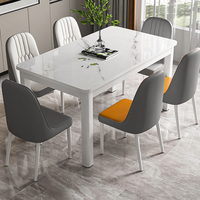 Bjflamingo Ensemble de salle à manger moderne en métal avec dessus en verre et 6 chaises Table de salle à manger rectangulaire blanche moderne avec pieds en métal