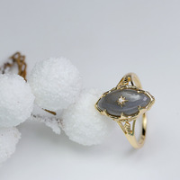 Bague en argent sterling 925 avec pierre précieuse géométrique, ciel nocturne, étoiles, vintage, fantaisie, mariage, fête, femme, labradorite grise