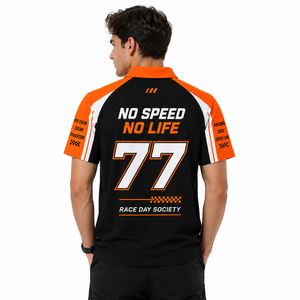 Polo de manga corta para equipo de carreras, con bloques de color y gráfico personalizado de Full Throttle, para fanáticos del automovilismo. - Product Image 3