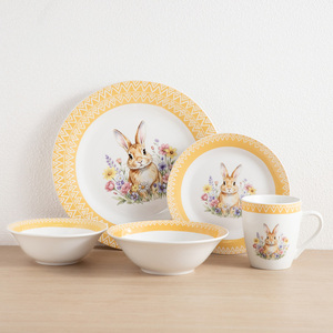 Spring Easter Bunny Pattern Ceramic Dinner Set Custom Design, Wave Edge Porcelain Tableware for Chain Store, Holiday <b>Hamper</b> - Product Image 6