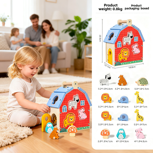 Jouet éducatif Montessori en bois CE CPC, <span class=keywords><strong>ferme</strong></span> avec tri <span class=keywords><strong>de</strong></span> formes et puzzle d'association d'animaux, cadeau d'anniversaire pour tout-petits - Product Image 1