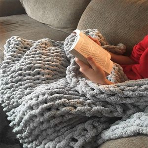 Fait à la main 60 "x 80" gros tricot solide doux <span class=keywords><strong>grand</strong></span> Chenille Boho moelleux lit canapé jeter pour l'hiver - Product Image 3
