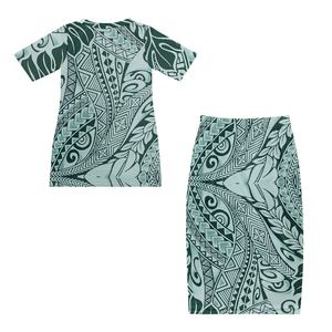 Robes hawaïennes vertes Robes pour femmes Lady Elegant Island Robes pour femmes Vente en gros Imprimé personnalisé Polynésien Été Robe longue décontractée OEM - Product Image 2