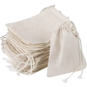 Eco Friendly Muslin Cotton Linen Gift Small Pouch Customized Canvas Drawstring Bag