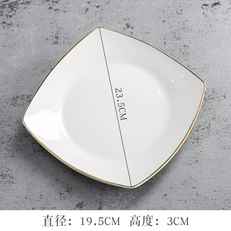 Assiettes carrées diagonales de 9 pouces à bords dorés [50 par boîte]