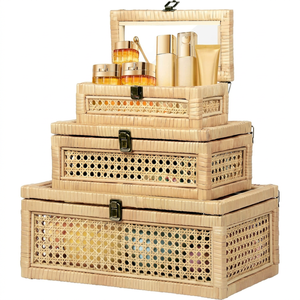 Ensemble de 3 boîtes de rangement en rotin naturel fait à la main écologique avec couvercle pour la décoration de la maison fabriqué au Vietnam meilleure vente - Product Image 1