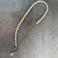 Collier de perles en forme de riz avec chaîne en acier inoxydable et fermoir OT, idéal pour un cadeau de fête des Mères