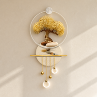 Décoration murale 3D LED Arbre Doré en Porcelaine Cristalline avec Anneau Lumineux Suspendu pour Entrée, Couloir, Salon, Intérieur d'Hôtel