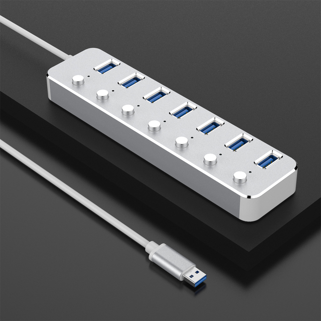 Private Mold Aluminum Alloy USB 3.1 Hub with On/Off Switch Type-C/USB to 7 USB-A Ports 5Gbps Adapter Option Stock