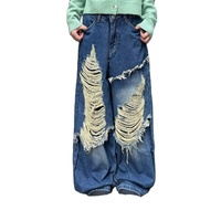 Nouveau Jean d'été pour femme, style Hip Hop Streetwear, taille haute, en denim délavé, à déchirures, coupe ample et jambe large