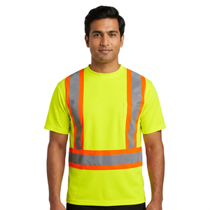 Chemise de sécurité haute visibilité réfléchissante unisexe à manches courtes en polyester/coton respirant pour le travail avec détection des aiguilles - Product Image 1