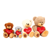 ODM OEM Ours en peluche marron mignon personnalisable, super doux, en fourrure, avec cœur brodé rouge, en coton PP et flanelle, anti-stress
