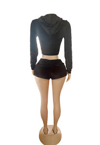 2025 nuovo set Casual autunno 2 pezzi completo da donna con cerniera a maniche lunghe felpe con cappuccio Top + Shorts completo - Product Image 5