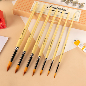 Vente en gros de pinceaux de peinture en Nylon pour aquarelle, ensemble de pinceaux de peinture d'artiste acrylique de forme ronde en bois jaune - Product Image 3