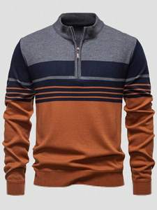 <span class=keywords><strong>Pull</strong></span> tricoté à col montant rayé pour homme, anti-plis, avec blocs de couleur, nouvelle collection, personnalisable avec logo - Product Image 5