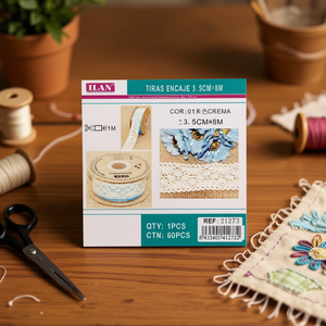 แถบลูกไม้ ILAN ขนาด 3.5 ซม. x 8 ม. สีครีม สำหรับงานประดิษฐ์และเย็บผ้า - Product Image 3