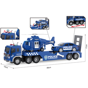 Ensemble de jouets pour enfants : hélicoptère, voitures de <span class=keywords><strong>police</strong></span>, camion et remorque avec voitures à friction - Product Image 2