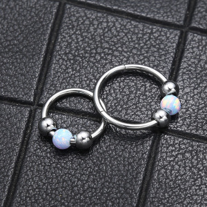 Anneau à billes en titane F136 avec boule d'opale synthétique |   Anneau de piercing hypoallergénique pour le septum nasal et le cartilage, pour hommes et femmes - Product Image 3