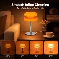 Lampe de table rétro en forme de champignon orange, à intensité variable, avec abat-jour en verre, lumière LED de chevet, base en métal, simple, économique, pour restaurant, hôtel