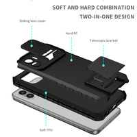 Funda de teléfono con armadura protectora para cámara deslizante para Xiaomi Mi 11 Lite / 11T Poco X3 X4 M4 Pro / Redmi 14C 10C, funda trasera con soporte
