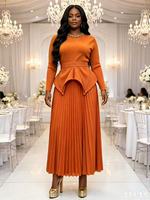 Ensemble jupe midi et haut à manches longues plissé Miyaki Plus Size pour femme, élégant et décontracté, tenue formelle 2 pièces pour mariage ou fête