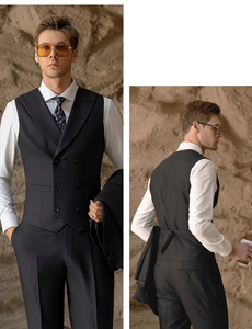 Costume de mariage sur mesure en laine noire haut de gamme pour <span class=keywords><strong>homme</strong></span>, coupe ajustée, costume d'affaires à un bouton, <span class=keywords><strong>ensemble</strong></span> <span class=keywords><strong>trois</strong></span> pièces - Product Image 2
