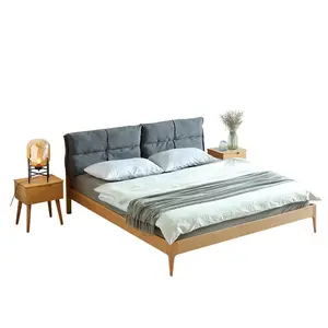 Cama de madera maciza cama doble nórdica dormitorio Simple moderno muebles de madera de haya cama inclinada suave