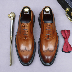 British retro business casual shoes for men, top-grain cowhide business formal shoes with thick sole and high <b>heel</b> - Product Image 2