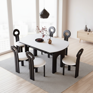 Juego de Mesa de Comedor Extensible de Piedra Sinterizada Moderna, Resistente al Agua, para 6 Personas, Muebles para Comedor - Product Image 1